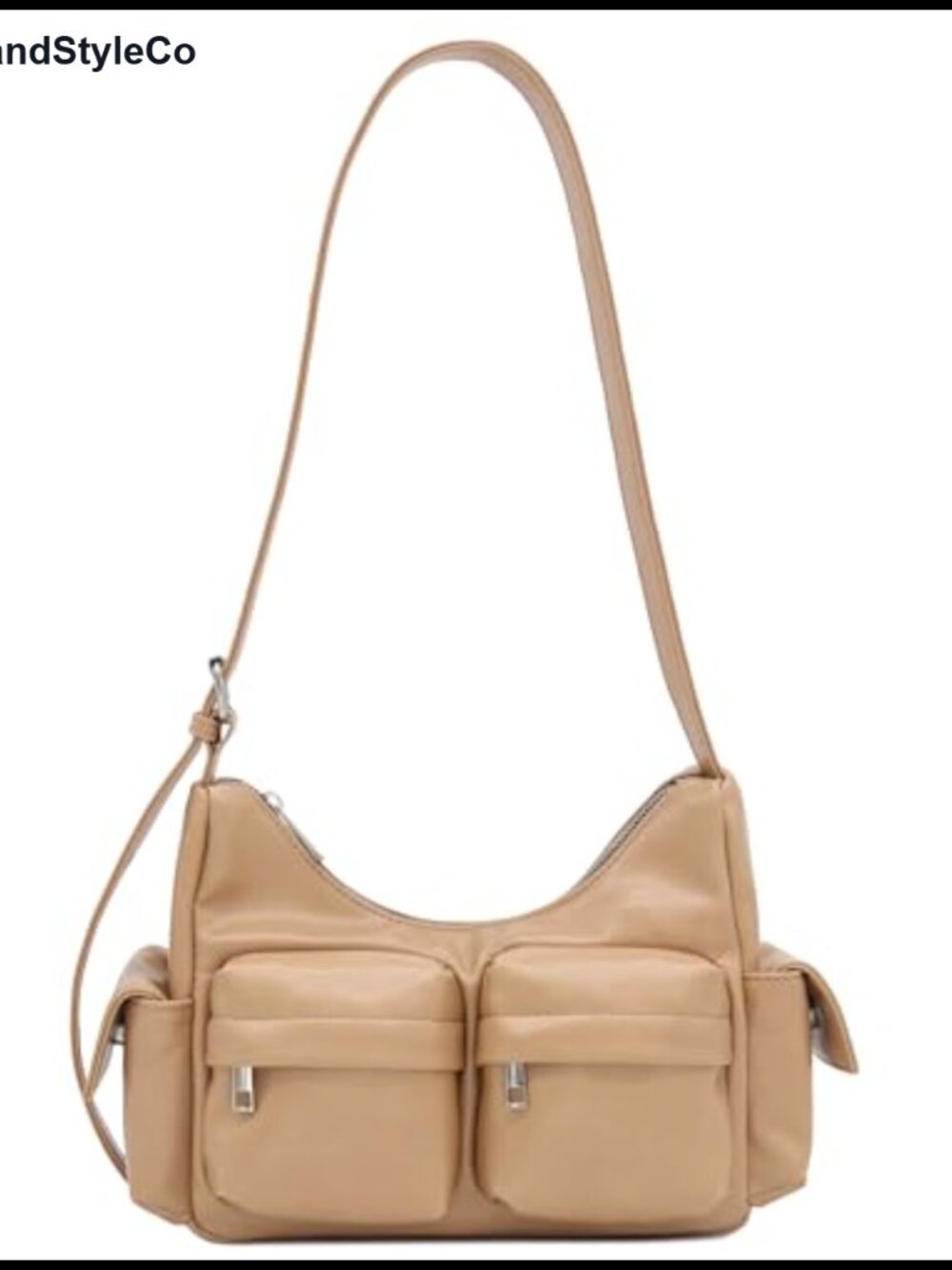 Glossy PU Leather Multi Pocket Hobo Shoulder Bag Adjustable Strap Women's